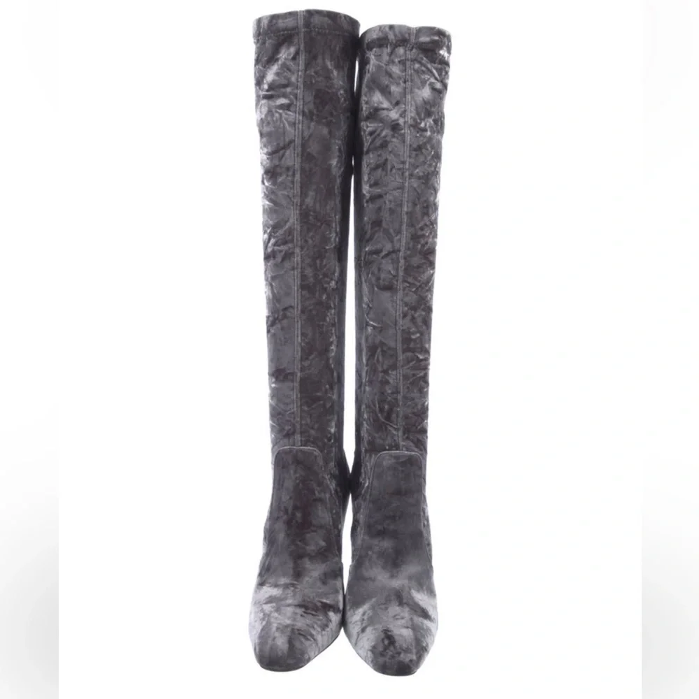 Saint Laurent Talia 110 Crushed Velvet Knee Boot 37 Gray - Picture 8 of 10